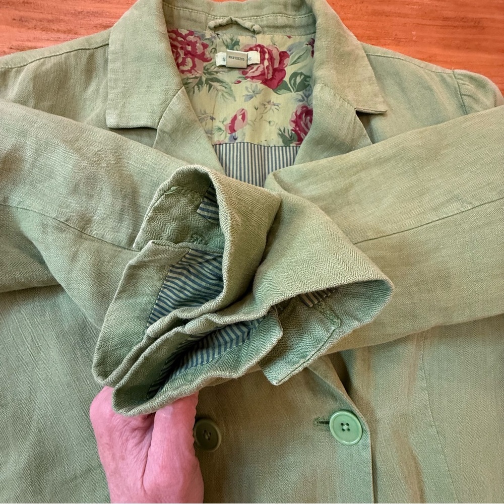 Sundance Oaklee Linen Double Breasted Blazer Green Tea Size Large Petite - Picture 5 of 12